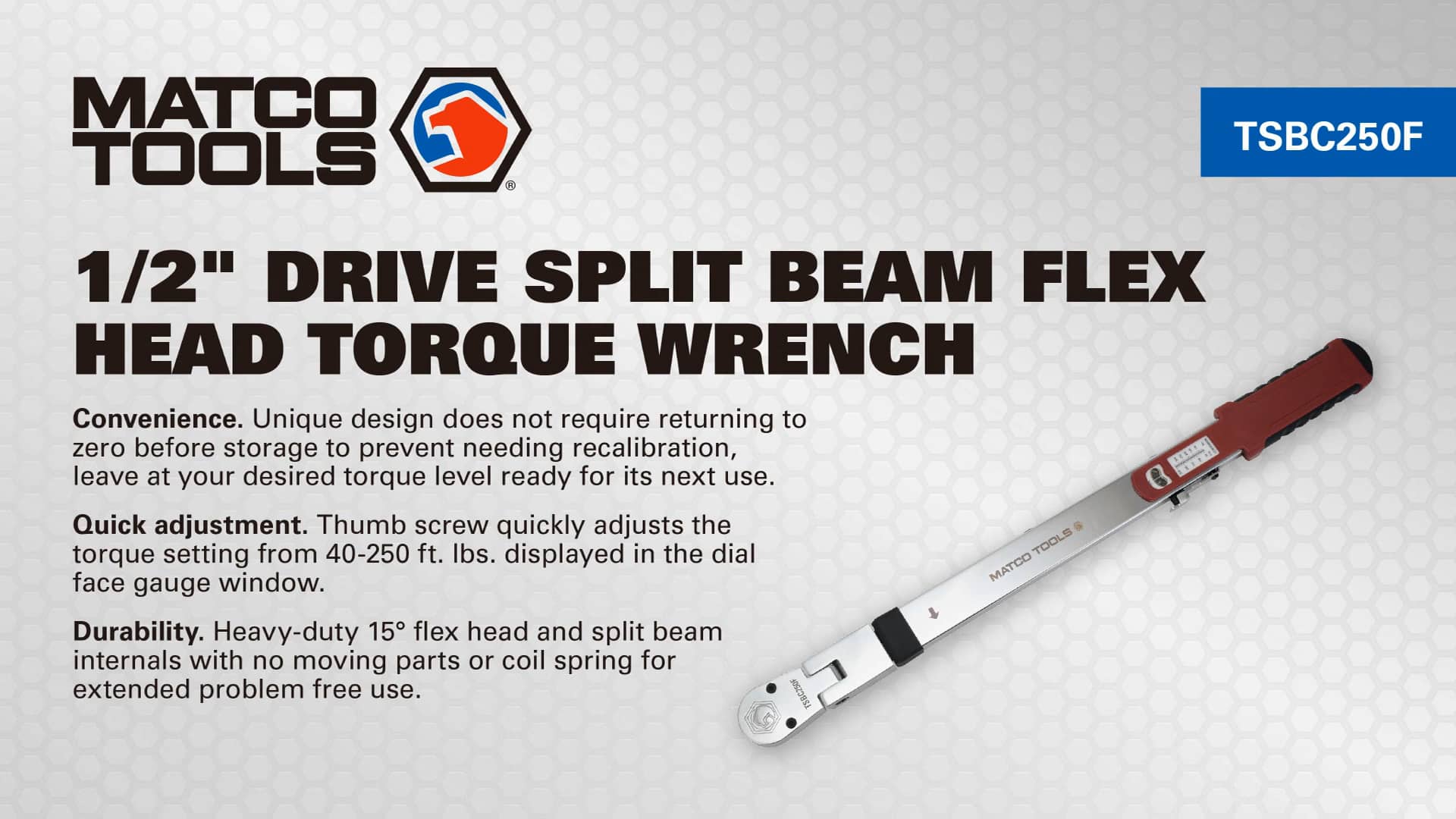 Matco TSBC250F 1/2" Drive Split Beam Flex Head Torque Wrench on Vimeo