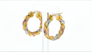Italian Andiamo 14kt Tri-Colored Gold Twisted Hoop Earrings. 1 14