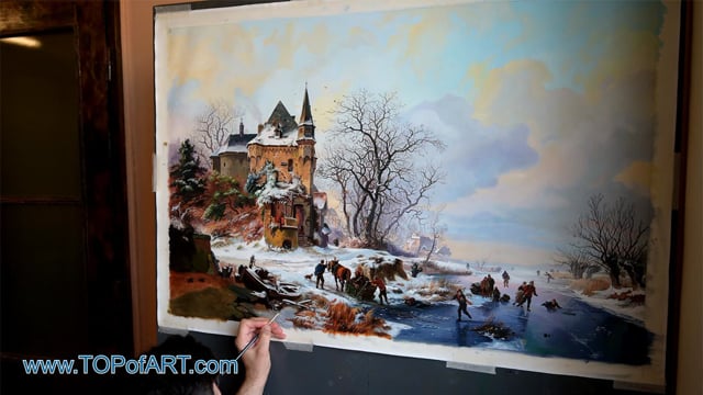 Kruseman | Winter Landscape with Skaters in front of a Castle | Painting Reproduction Video | TOPofART
