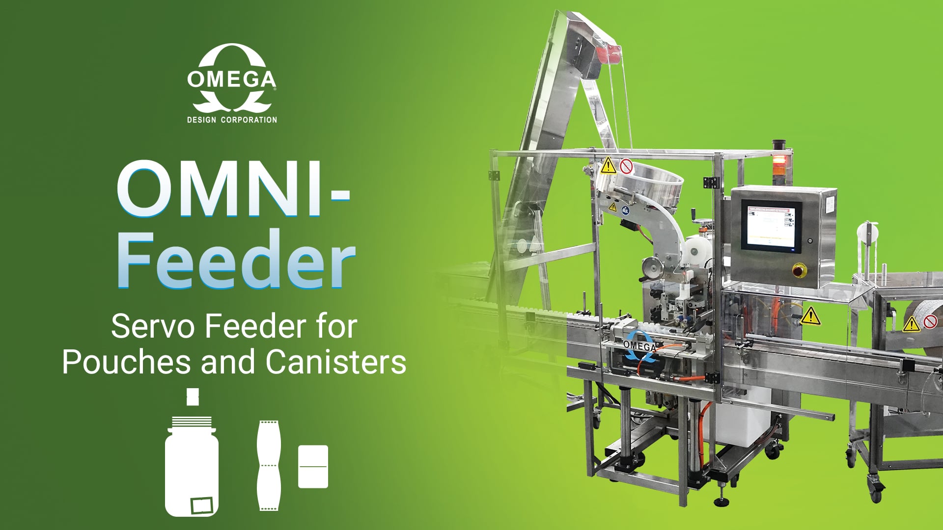 OMNI Feeder Servo Desiccant Feeder for Pouches and Canisters Omega Design