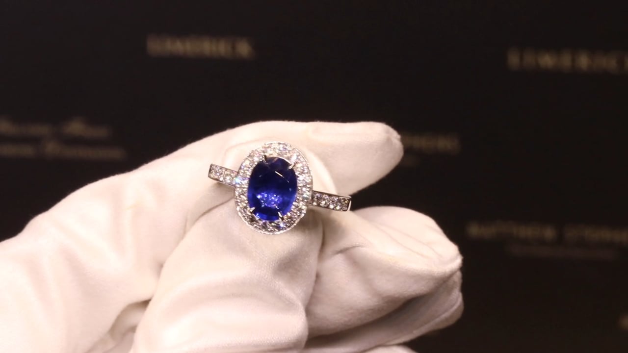 74042 - Oval Sapphire with Diamond Halo and Shoulders, S1.85ct & D0.54ct, Set in Platinum