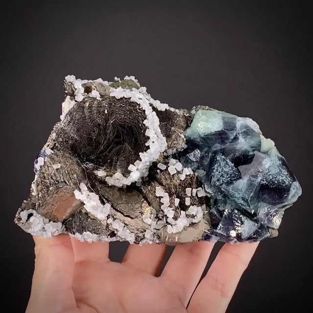 Pyrrhotite and Fluorite with Calcite (Illustrated)