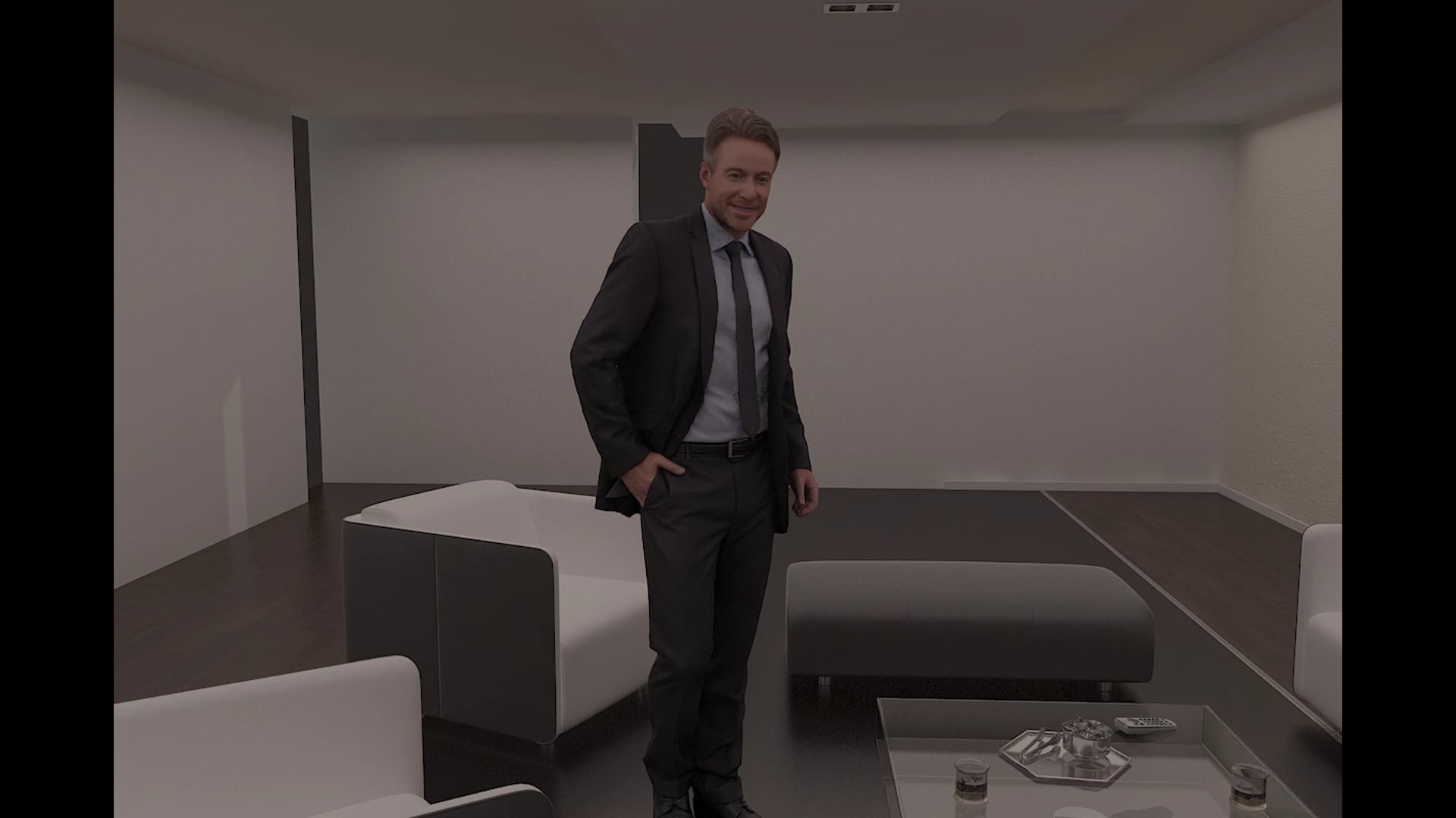 design cloud business man into 360 degrees rotation in room
