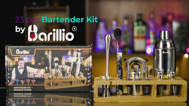 Elite 23-Piece Bartender Kit Cocktail Shaker Set by BARILLIO: Stainless Steel 