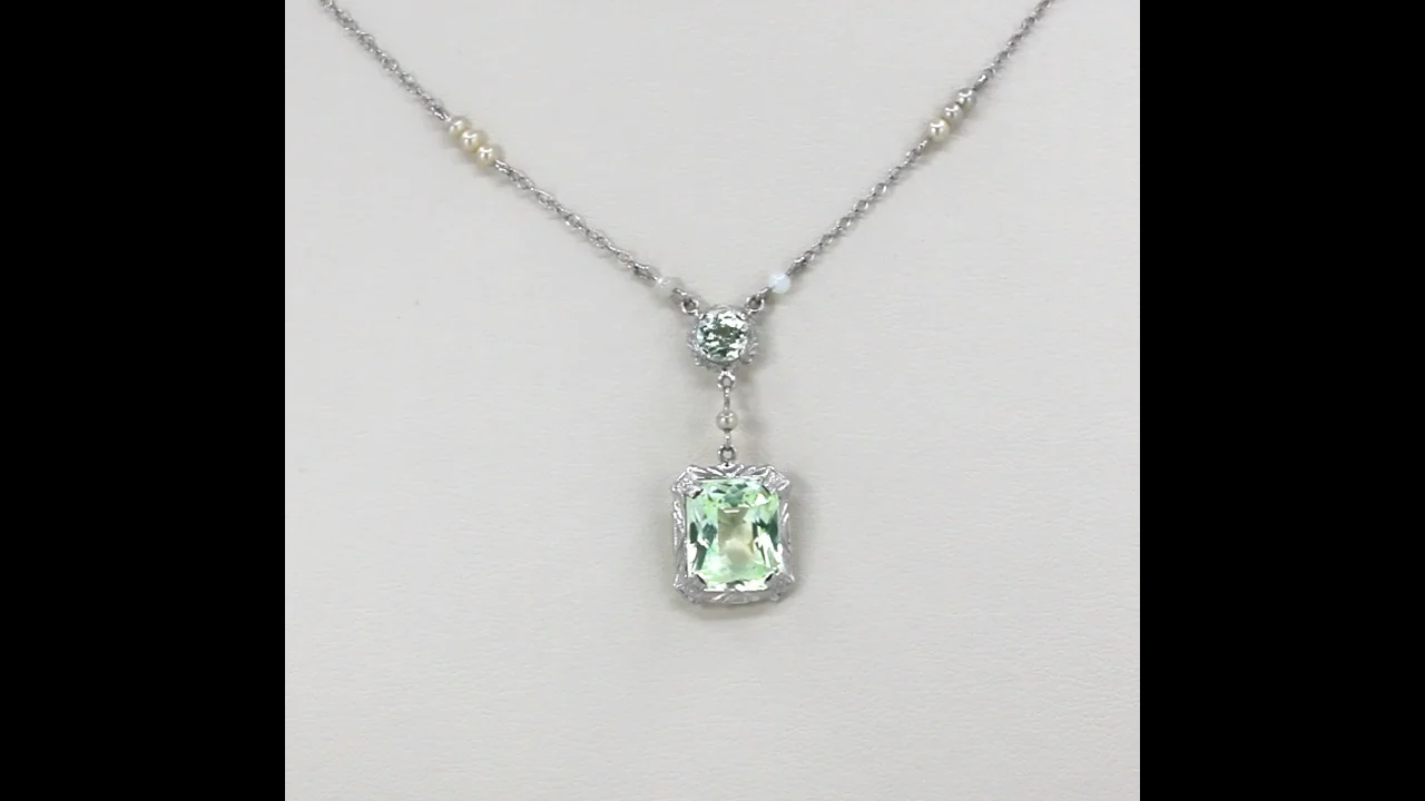 14k on sale Green Quartz/Pearl Necklace