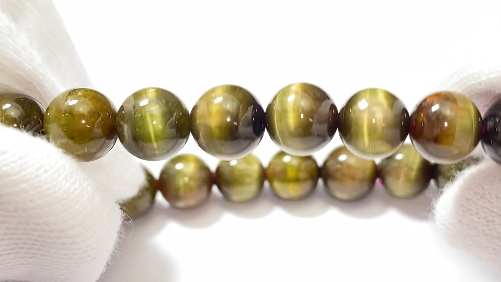 グリーントルマリンキャッツアイ ラウンド7.5mm ブレスレット NO.15