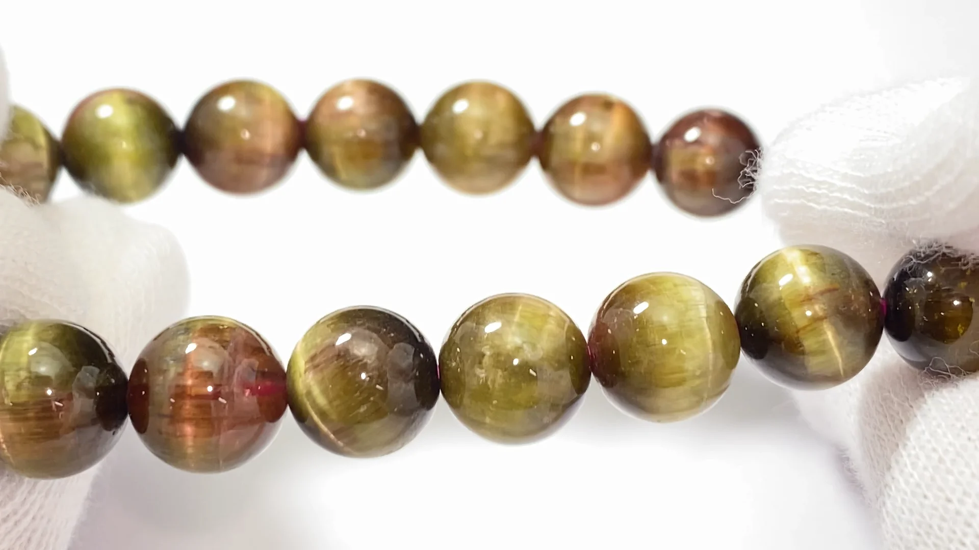 グリーントルマリンキャッツアイ ラウンド7.5mm ブレスレット NO.16
