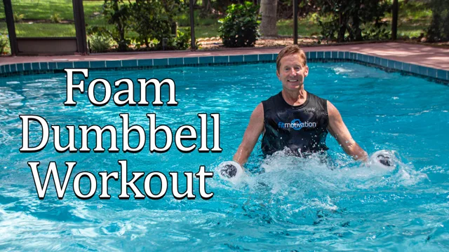 Circuit routine of travel exercises with water weights water filled  dumbbells