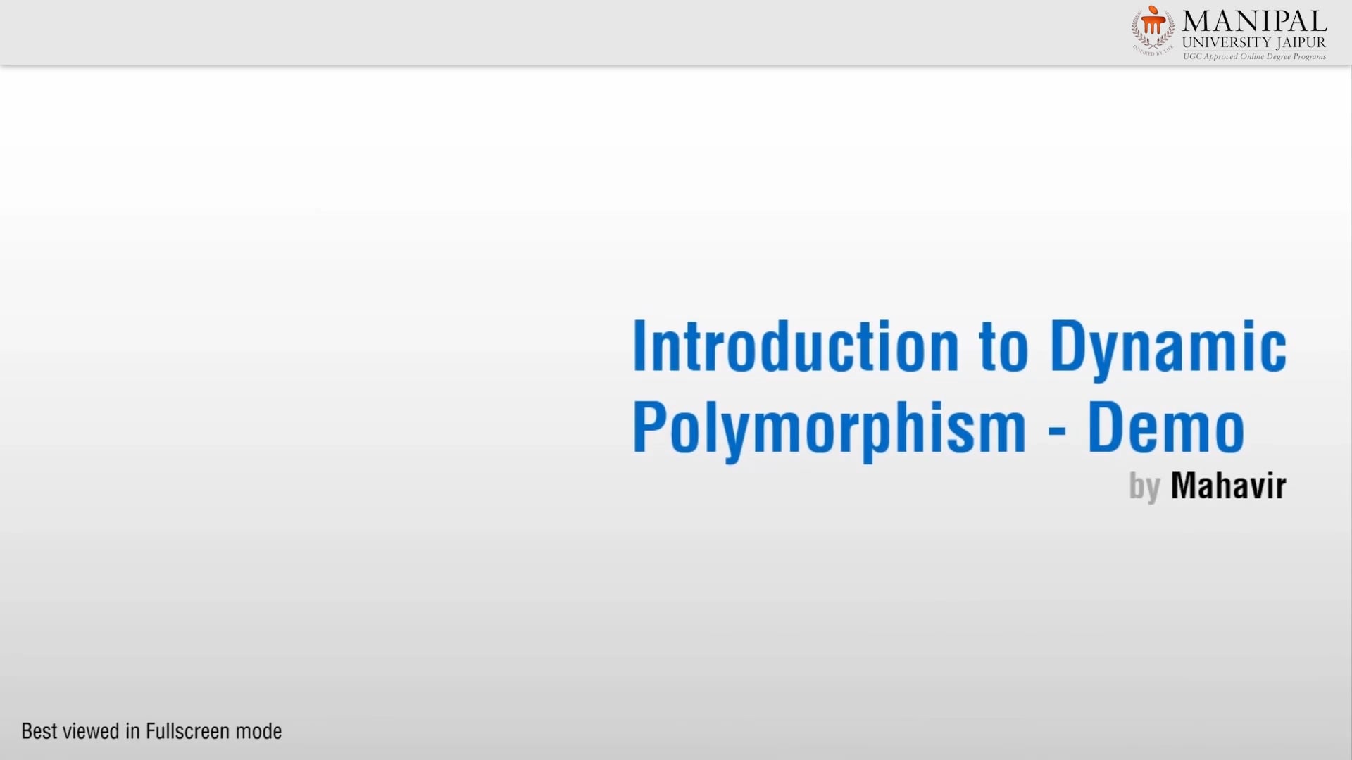 M3L5L3-Introduction to Dynamic Polymorphism Demomp4 on Vimeo