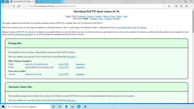Putty auf Windows (ssh)
