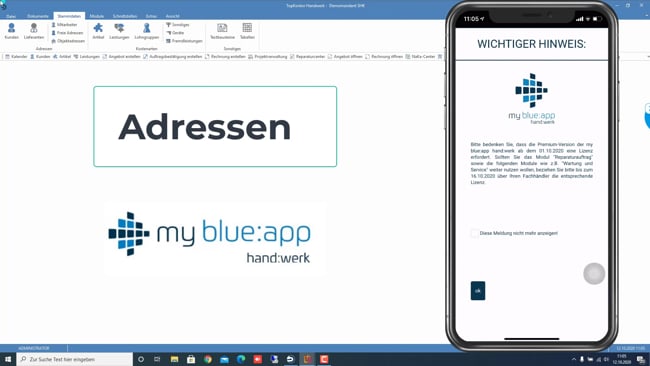 Adressen in my blue:app hand:werk