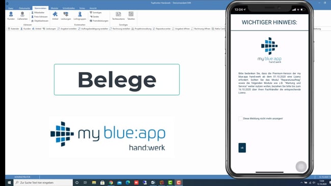 Belege in my blue:app hand:werk