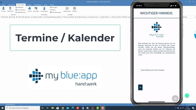 Kalender in my blue:app hand:werk