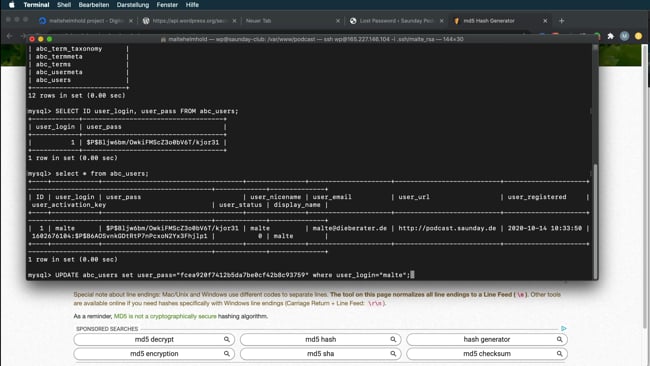WordPress Passwort ändern (Gute SQL Übung)