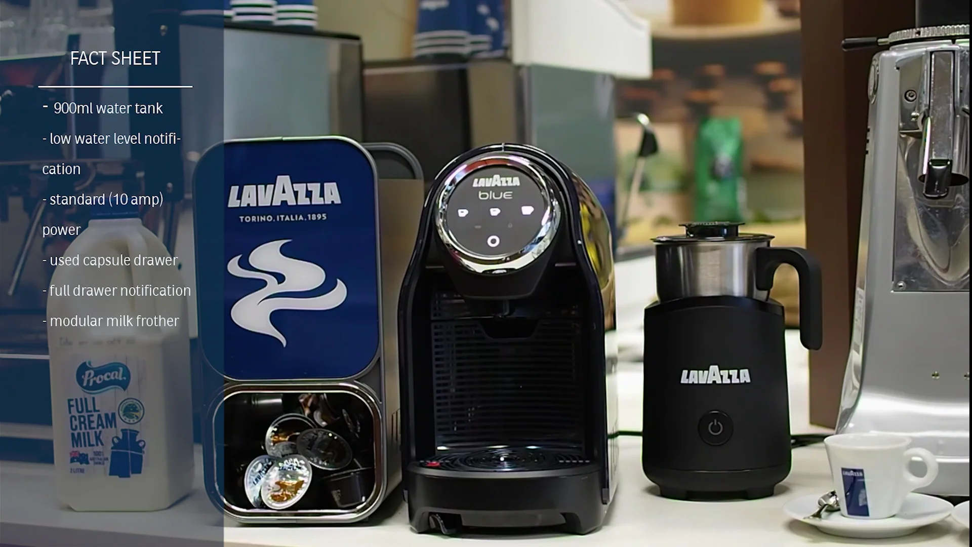 Lavazza Blue LB900 coffee machine and milk frother on Vimeo