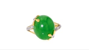 Green Jade and .10 ct. t.w. White Topaz Ring in 18kt Gold Over Sterling