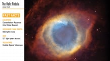 In the top left corner is title text that reads "The Helix Nebula, Image Tour." A list of facts appears below. At right is an image of the Helix Nebula.