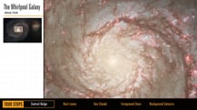 In the top left corner is title text that reads "The Whirlpool Galaxy, Image Tour." Just below is a small image of the Whirlpool Galaxy. A small white box highlights the area that appears magnified at right.