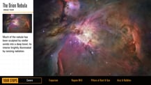 In the top left corner is title text that reads "The Orion Nebula, Image Tour." Just below is a small image of the Orion Nebula. More text appears below. At right is a larger version of the Orion Nebula image.