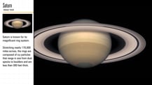 In the top left corner is title text that reads "Saturn, Image Tour." Just below is a small image of Saturn. More text appears below. At right is a larger version of the Saturn image.