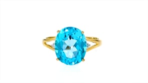 5.50 Carat Swiss Blue Topaz Ring with Diamond Accents in 14kt Yellow Gold