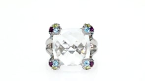 11.00 Carat Rock Crystal and 1.40 ct. t.w. Multi-Gemstone Ring in Sterling Silver