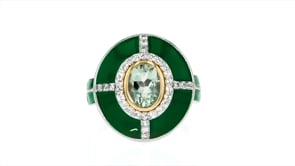 1.20 Carat Prasiolite and .30 ct. t.w. White Topaz Ring with Green Enamel in Sterling Silver with 14kt Yellow Gold