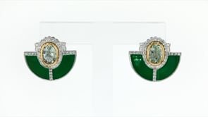 1.50 ct. t.w. Prasiolite and .40 ct. t.w. White Topaz Earrings with Green Enamel in Sterling Silver with 14kt Yellow Gold