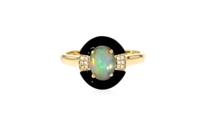 Opal and Black Onyx Ring with Diamond Accents in 14kt Yellow Gold
