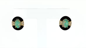 Opal and Black Onyx Earrings with Diamond Accents in 14kt Yellow Gold