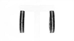 3.00 ct. t.w. Black and White Diamond Hoop Earrings in Sterling Silver. 1"