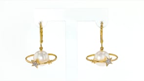 9.5-10mm Cultured Pearl Planet Drop Earrings with Diamond Accents in 18kt Gold Over Sterling