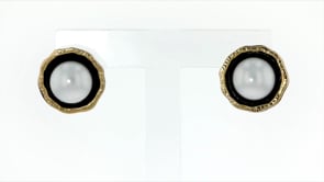 8.5-9mm Cultured Button Pearl Stud Earrings in Sterling Silver and 14kt Yellow Gold