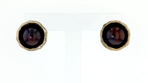 8.5-9mm Black Cultured Button Pearl Stud Earrings in Sterling Silver and 14kt Yellow Gold