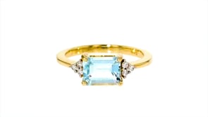 1.60 Carat Aquamarine Ring with Diamond Accents in 14kt Yellow Gold