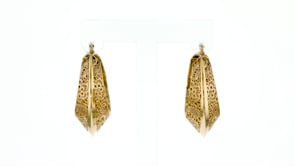 Italian 14kt Yellow Gold Floral Filigree Hoop Earring. 1 1/4"