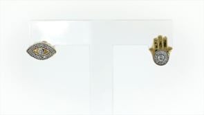 14kt Yellow Gold Hamsa Hand and Evil Eye Stud Earrings with Diamond Accents