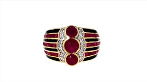 2.40 ct. t.w. Ruby and .10 ct. t.w. White Zircon Ring with Black Enamel in 18kt Gold Over Sterling