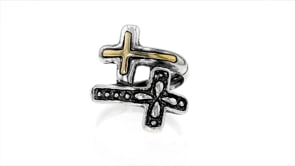 Sterling Silver Double-Cross Bypass Ring with 14kt Yellow Gold
