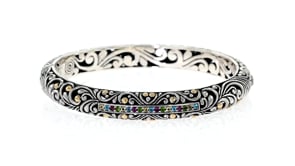 .86 ct. t.w. Multi-Gemstone Balinese Bangle Bracelet in Sterling Silver with 18kt Gold