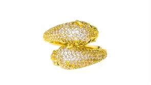 1.90 ct. t.w. White Zircon Panther Ring in 18kt Yellow Gold Over Sterling Silver with Green Chrome Diopside