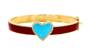 1.10 ct. t.w. White Topaz and Enamel Heart Bangle Bracelet in 18kt Gold Over Sterling Silver