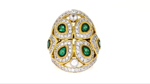 2.10 ct. t.w. White Zircon and 1.20 ct. t.w. Emerald Ring in 18kt Gold Over Sterling
