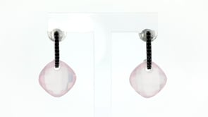 17.80 ct. t.w. Rose Quartz and .31 ct. t.w. Black Spinel Drop Earrings in Sterling Silver
