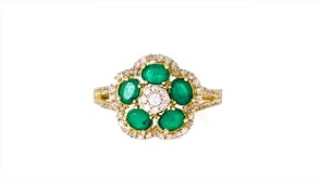 .80 ct. t.w. Emerald and .35 ct. t.w. Diamond Flower Ring in 14kt Yellow Gold