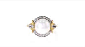 9.5-10mm Cultured Pearl and .10 ct. t.w. White Topaz Ring in 18kt Gold Over Sterling