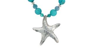 Blue Agate Bead and Starfish Drop Necklace in Sterling Silver