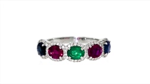 1.90 ct. t.w. Multi-Gemstone and .27 ct. t.w. Diamond Ring in 14kt White Gold