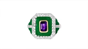 .50 Carat Amethyst, .50 ct. t.w. White Topaz and Green Enamel Ring in Sterling Silver with 14kt Yellow Gold  Details