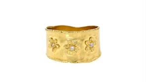18kt Gold Over Sterling Flower Ring with Diamond Accents